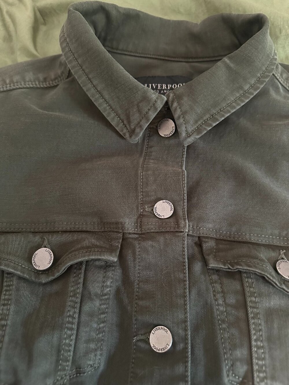 Liverpool Women's Olive Green Jean Jacket with Stretch Size M